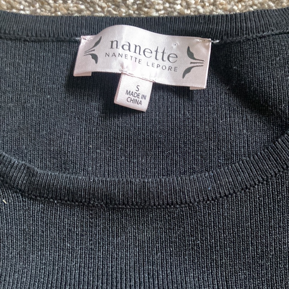 Nanette LaPore sweater dress black sz S fit n flair lace detailed hem 3/4 sleeve - Picture 2 of 4